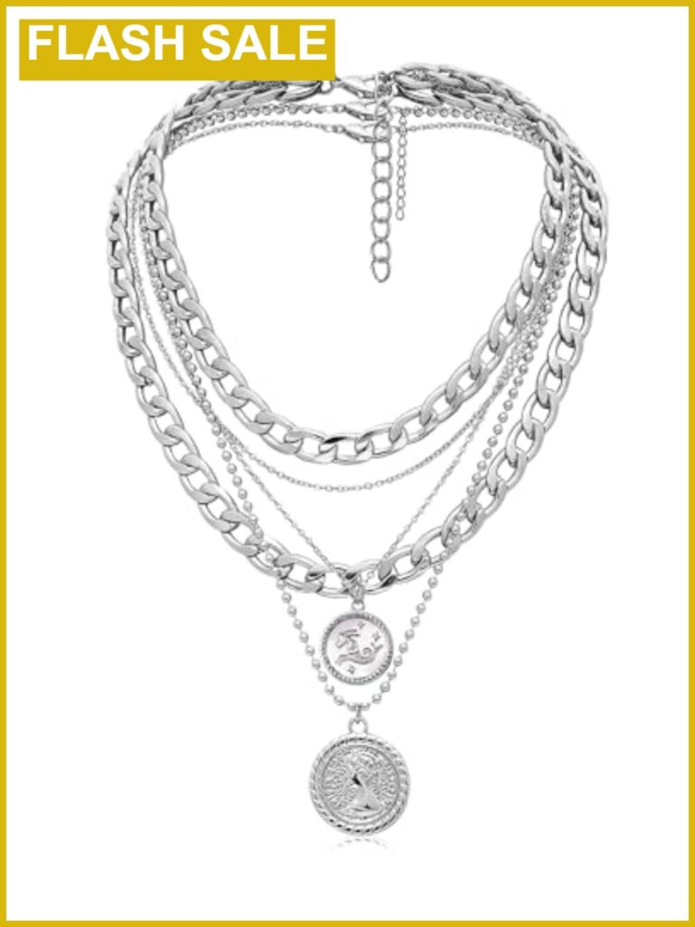 Layered Necklace Set Retro Coin Zodiac Pendant 18.5"